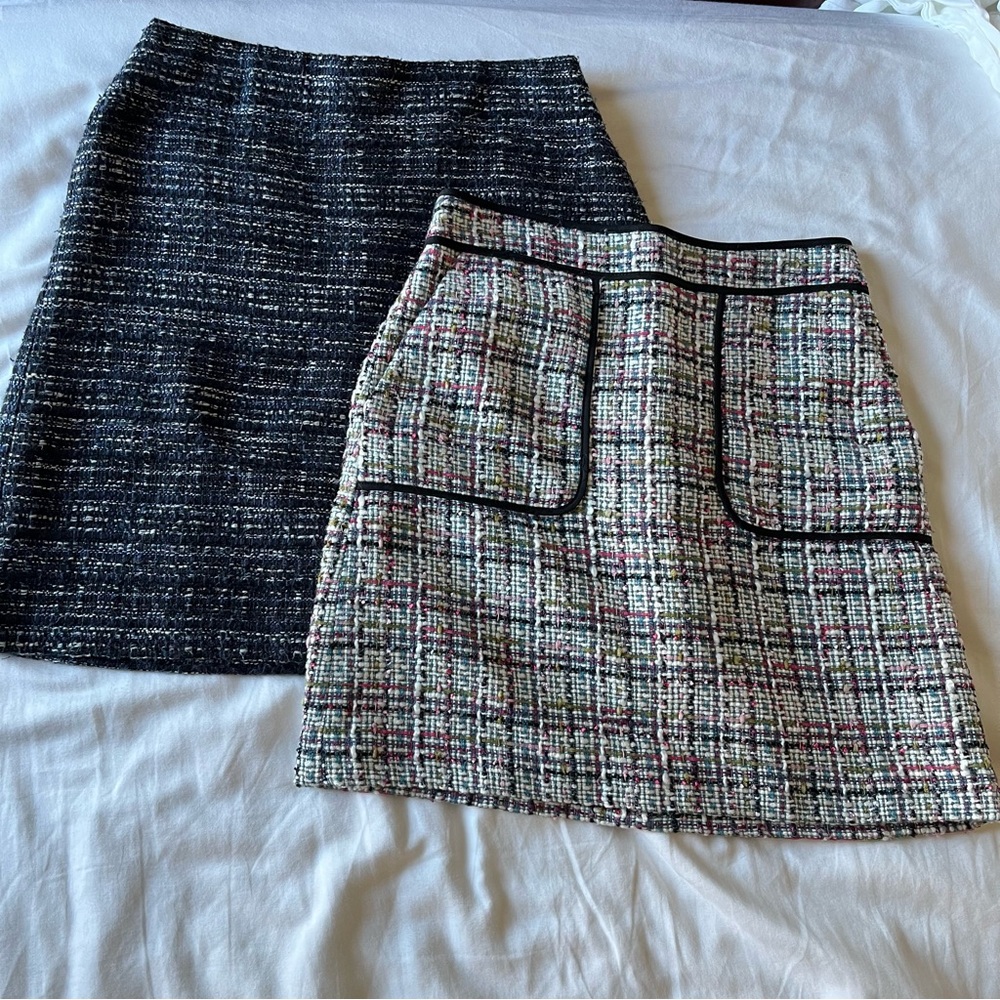 Lot of 2 Ann Taylor Loft a line pencil tweed skirts 0 and 0 petite